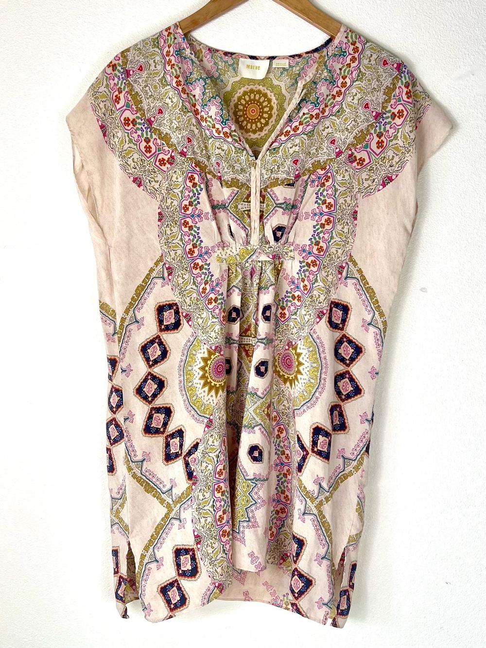 Maeve Anthropologie Silk V-Neck Short Tunic Dress Pink Small